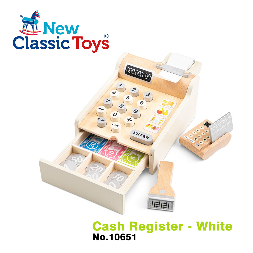 【荷蘭New Classic Toys】木製收銀機玩具-珍珠白-10651