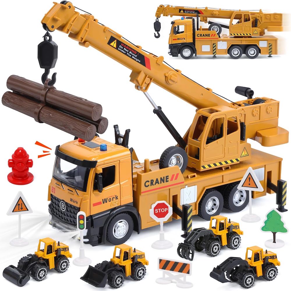 CUTE STONE 兒童模擬工程卡車與聲光大型起重機套裝組合玩具