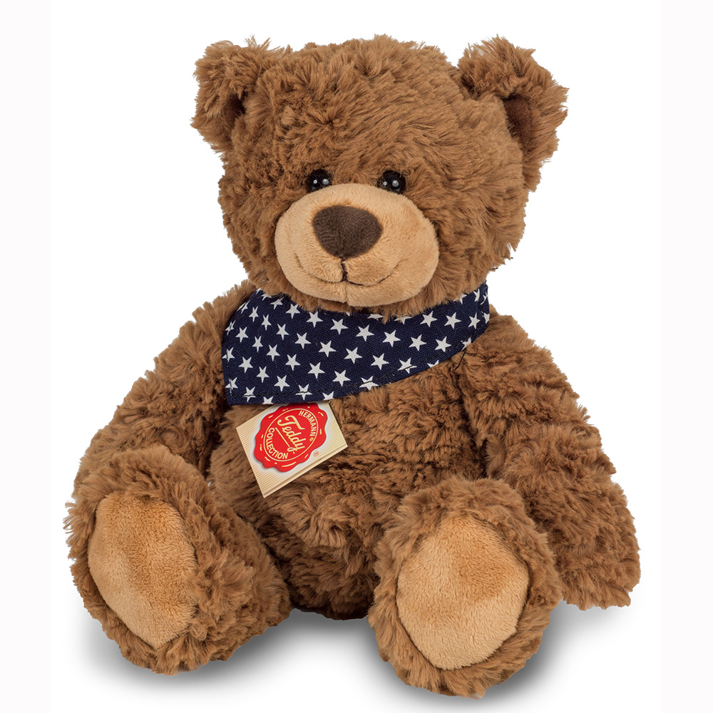 【HERMANN TEDDY德國赫爾曼泰迪熊】泰迪熊玩具玩偶公仔絨毛泰迪熊德國製圍巾深棕軟毛泰迪熊(中) 。