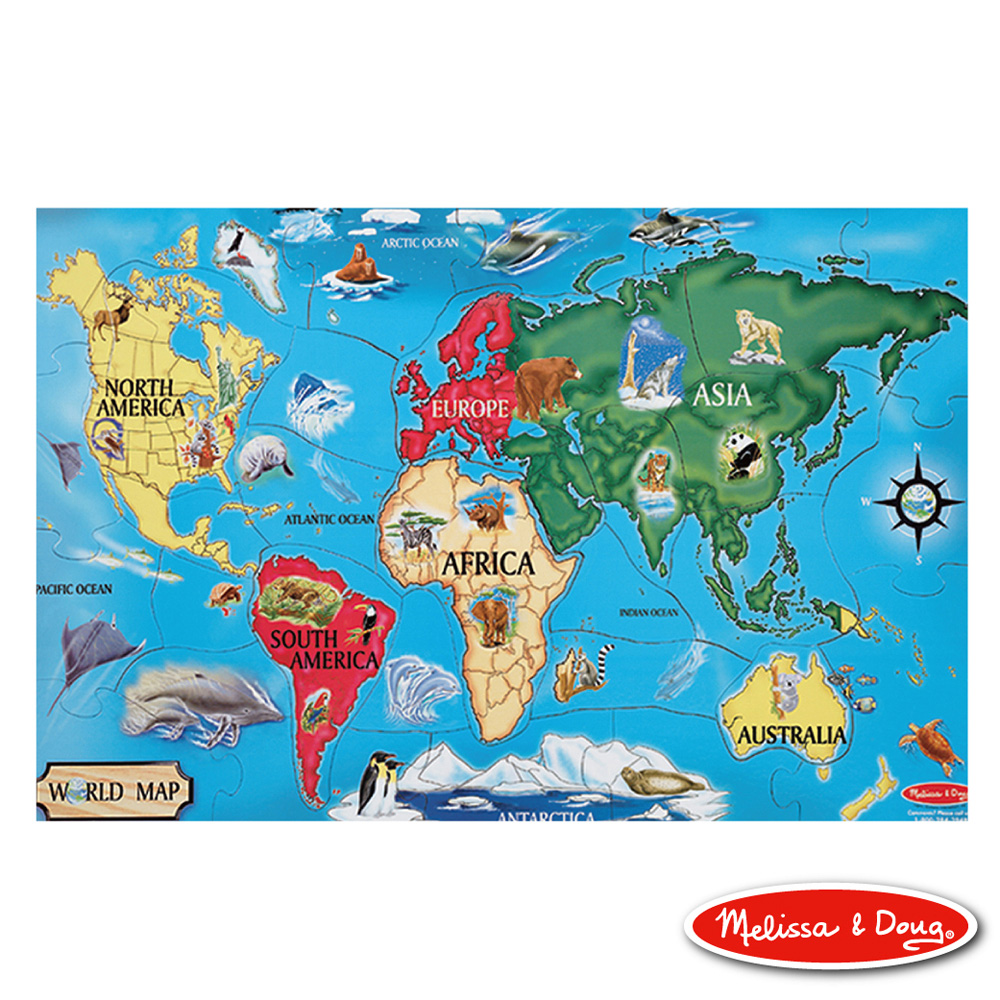 【美國瑪莉莎 Melissa & Doug】大型地板拼圖-世界地圖