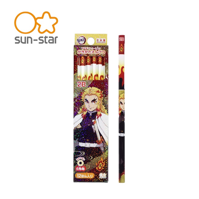 【日本正版】鬼滅之刃 煉獄杏壽郎 2B鉛筆 12入組 日本製 鉛筆 六角鉛筆 sun-star 656694