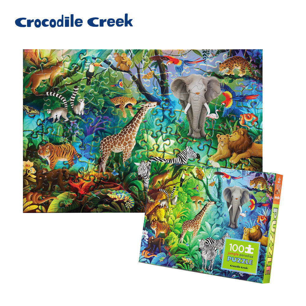 【美國Crocodile Creek】幻彩雷射拼圖100片-叢林動物