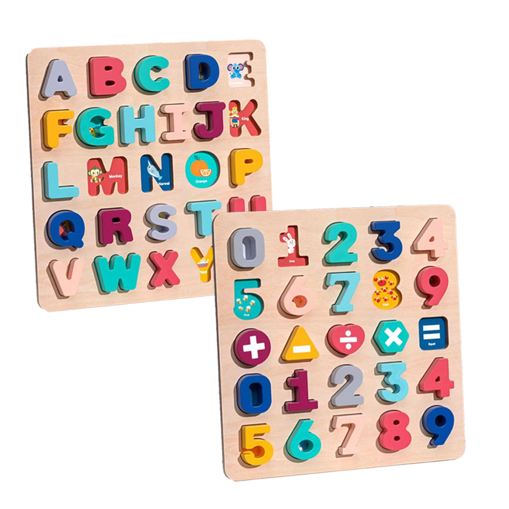 【i-Smart】木製拼圖手抓字母數字認知板 感覺統合開發訓練(字母/數字 認知拼圖玩具)