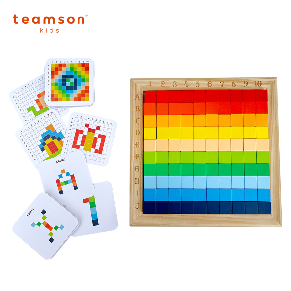 Teamson 木製色彩卡通拼圖遊戲盒組(多種卡通圖案、色塊遊戲積木)