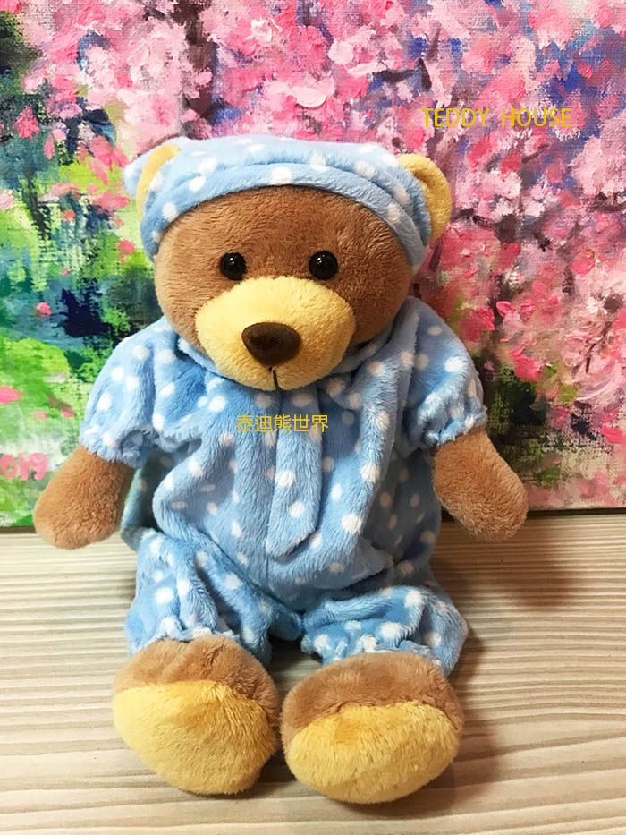 【TEDDY HOUSE泰迪熊】泰迪熊玩具玩偶公仔絨毛娃娃可愛睡衣熊(藍)(小)