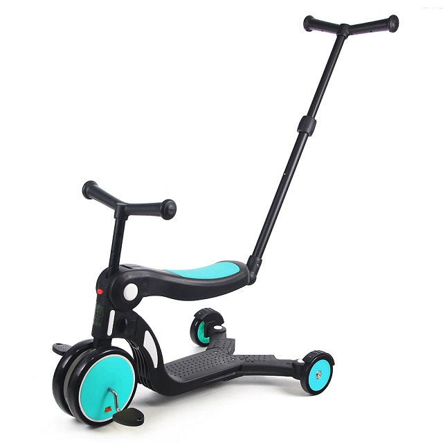 BabyBabe 附手拉桿三合一平衡三輪車(平衡車、滑步車)-湖水藍