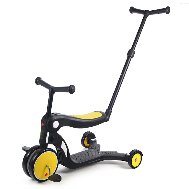 BabyBabe 附手拉桿三合一平衡三輪車(平衡車、滑步車)-經典黃