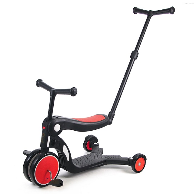 BabyBabe 附手拉桿三合一平衡三輪車(平衡車、滑步車)-賽車紅