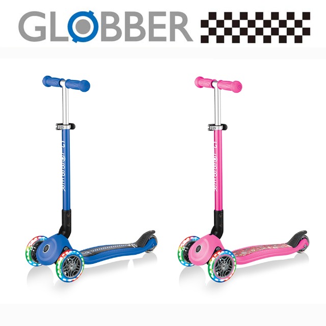 【GLOBBER 哥輪步】兒童2合1三輪折疊滑板車夢幻版(LED發光前輪)-共3色