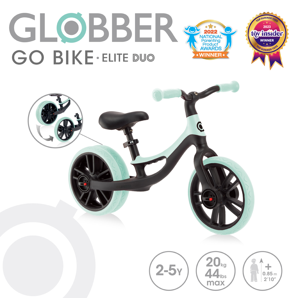 法國 GLOBBER GO BIKE ELITE DUO 雙後輪平衡滑步車-薄荷綠