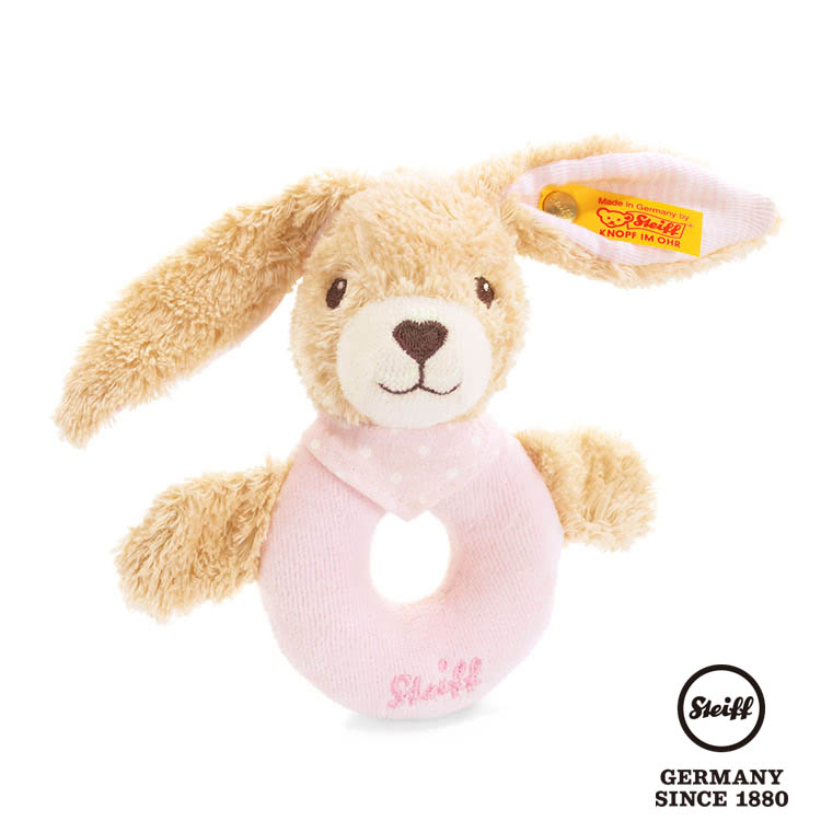 STEIFF德國金耳釦泰迪熊 - Hoppel Rabbit Grip Toy 有機棉 兔 (嬰幼兒手搖鈴)