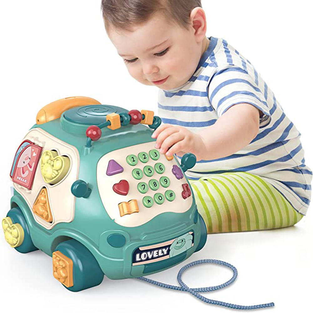 【愛而富L&R】電話小巴士音樂拍拍鼓 顏色隨機 早教玩具 嬰兒玩具