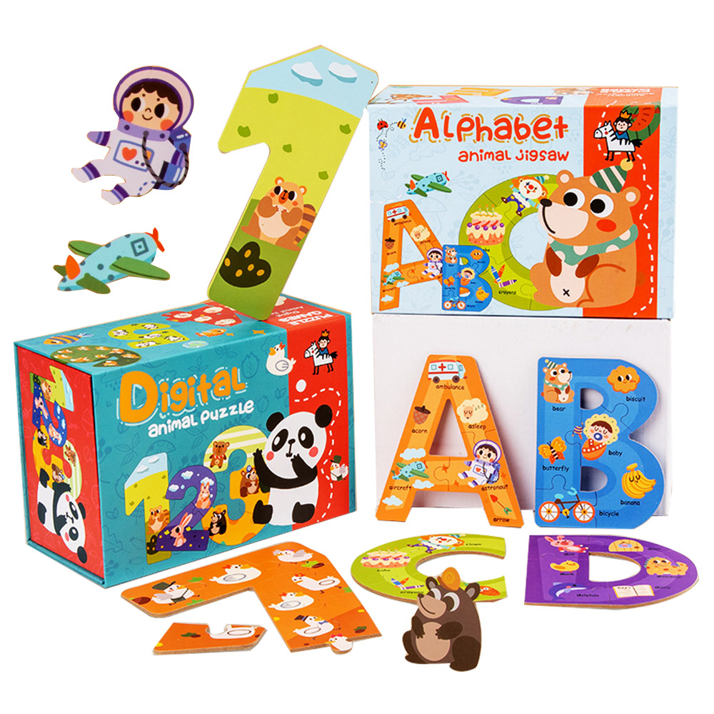 Jigsaw 兒童早教數字字母大塊木質拼圖認知玩具