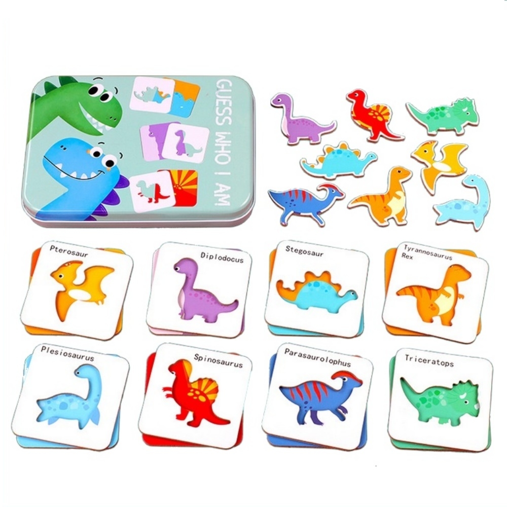 Jigsaw 兒童早教英文學習木製鐵盒配對遊戲/玩具-恐龍世界