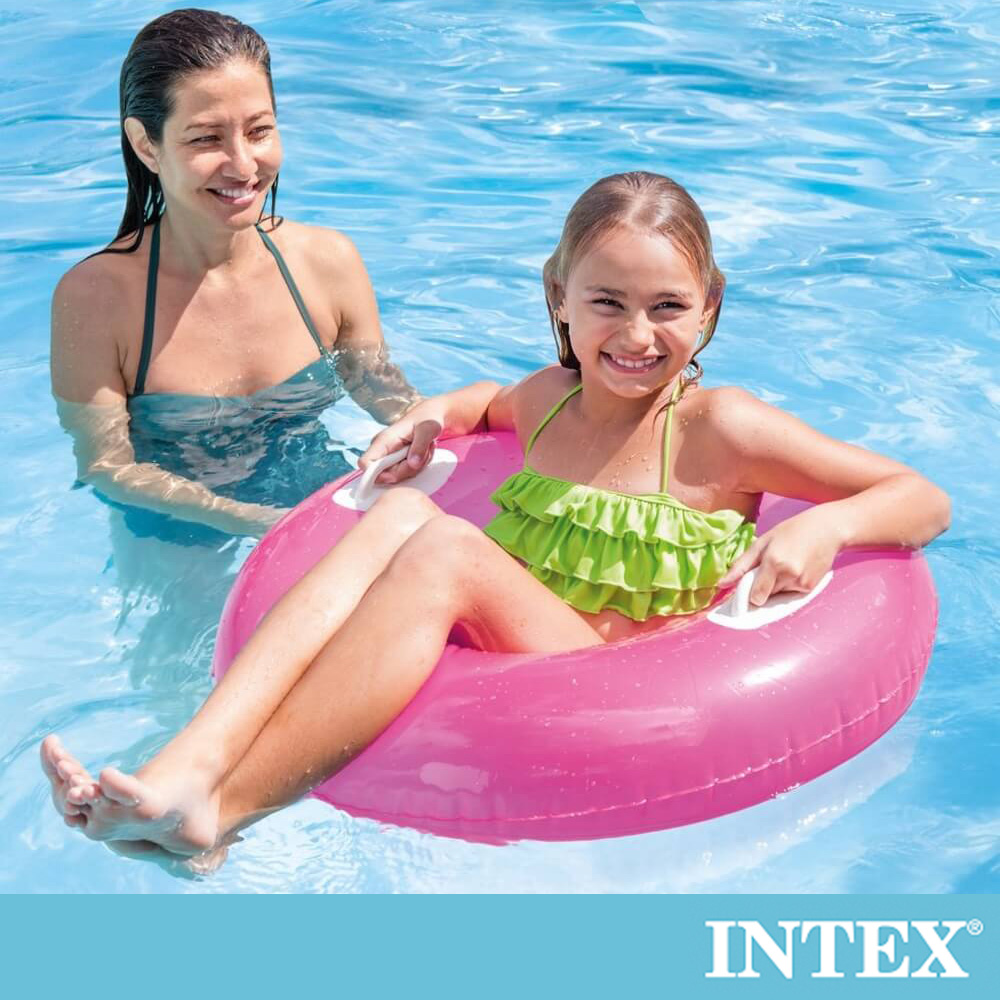 INTEX 亮彩雙握把充氣泳圈-直徑76cm-3種顏色可選(59258)