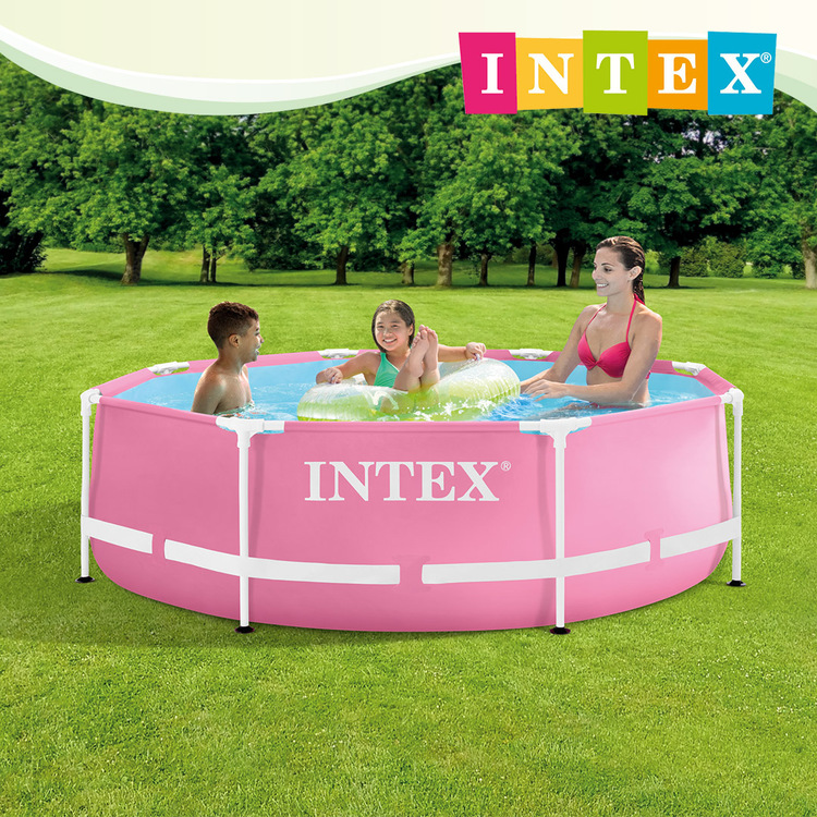 【INTEX】簡易裝圓形框架游泳池(直徑244x高76cm)(2843L)-粉紅色-適用6歲+(28290)