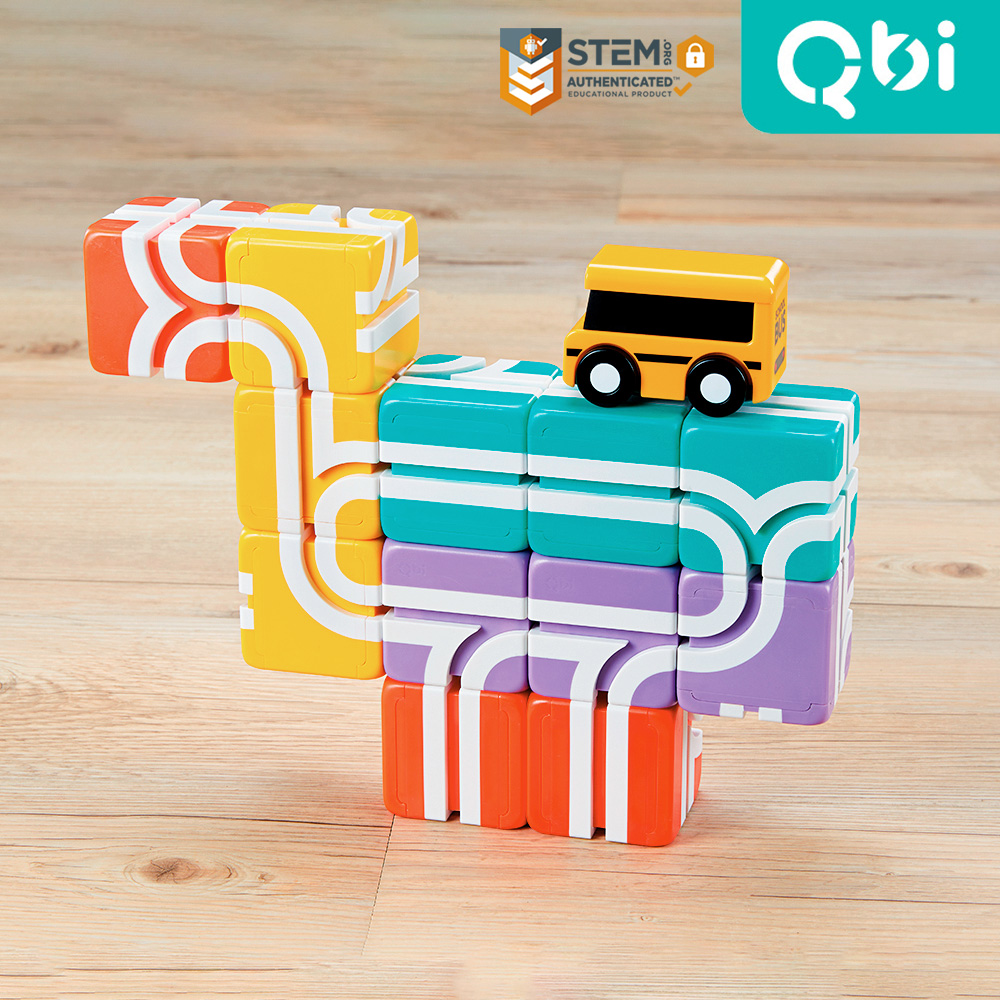 Qbi益智磁吸軌道玩具-快樂上學去：方塊堆疊組