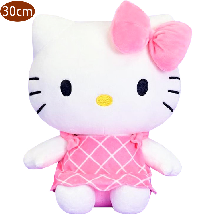 凱蒂貓HELLO KITTY絨毛娃娃玩偶抱枕格子款30公分 892723(生日禮物 聖誕節)【小品館】