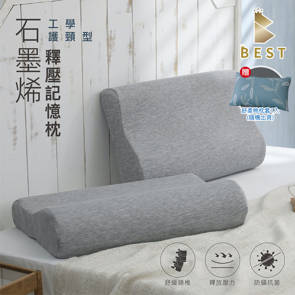 【BEST貝思特】臺灣製 石墨烯釋壓記憶枕1入 工學護頸型 枕頭 枕芯
