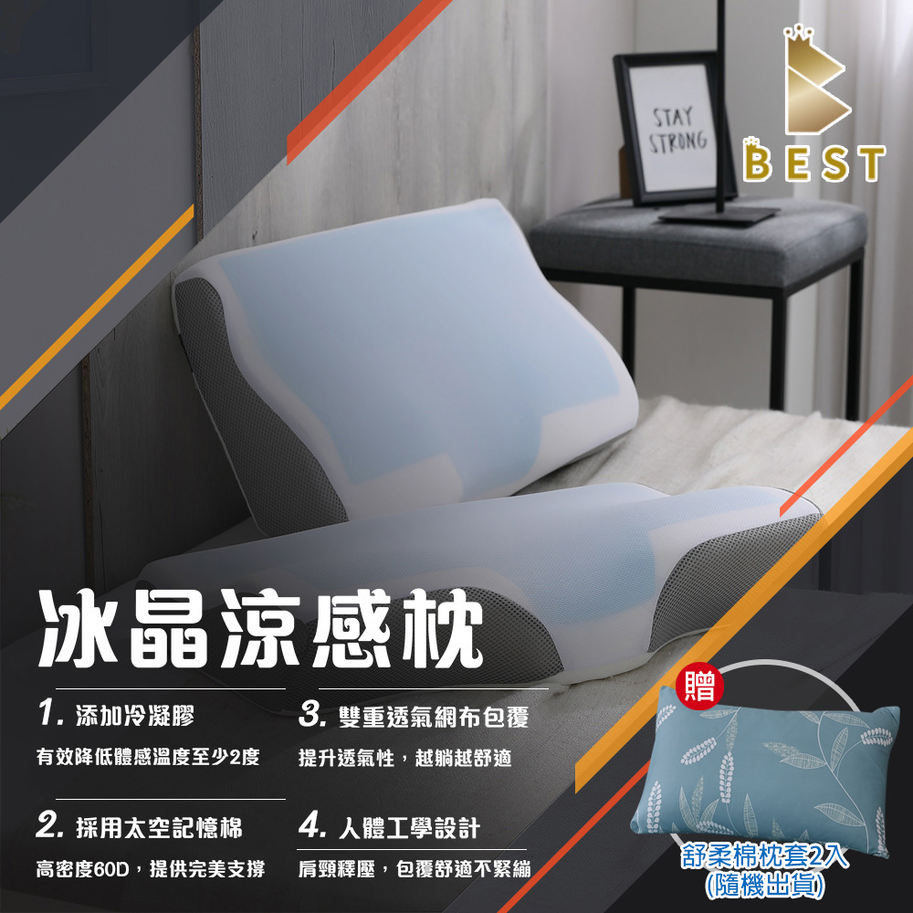 【BEST貝思特】冰晶涼感記憶枕2入 枕頭 枕芯 多款任選
