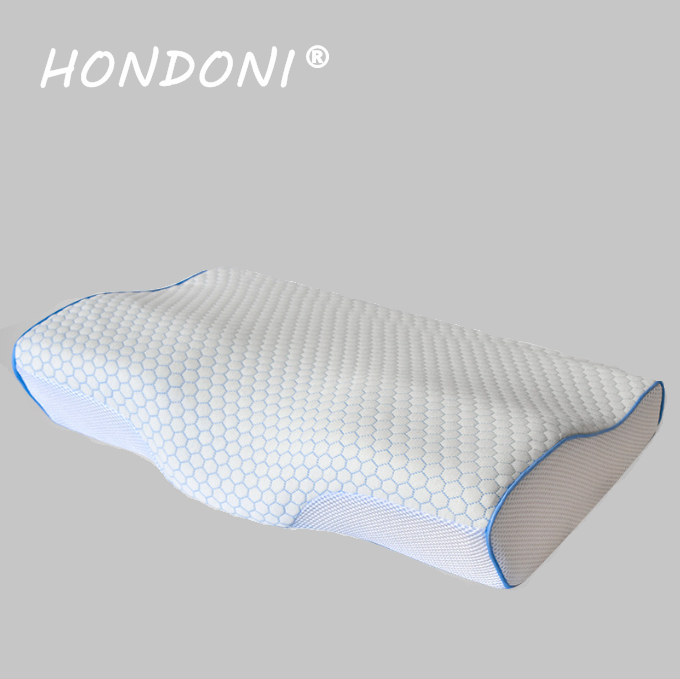 HONDONI 人體工學4D蝶型枕 記憶枕頭 護頸枕 紓壓枕 側睡枕 午睡枕 透氣舒適(水波藍)