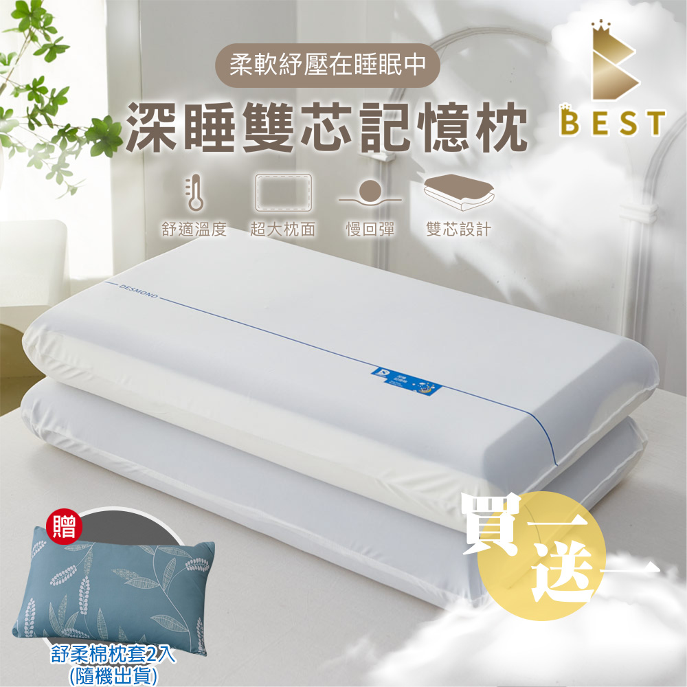 【BEST 貝思特】頂級深睡雙芯記憶枕 2入 人體工學護頸慢回彈 零壓力超熟睡 尼龍表布親膚透氣