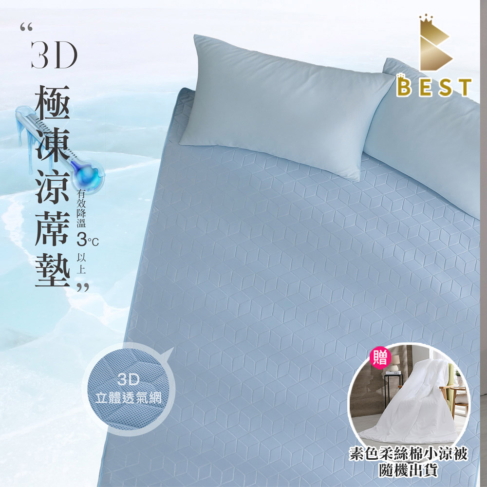 【BEST 貝思特】3D極凍涼蓆墊-藍 雙人5尺 贈獨家3M素色吸濕排汗涼被