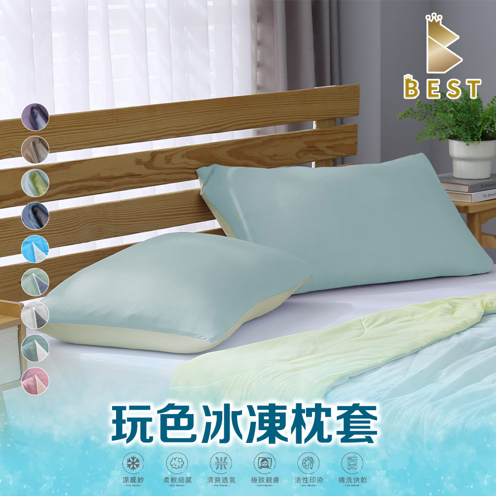 【BEST貝思特】玩色雙面冰凍枕頭套 1入 涼感 冰絲 涼感枕套 枕套 多款任選