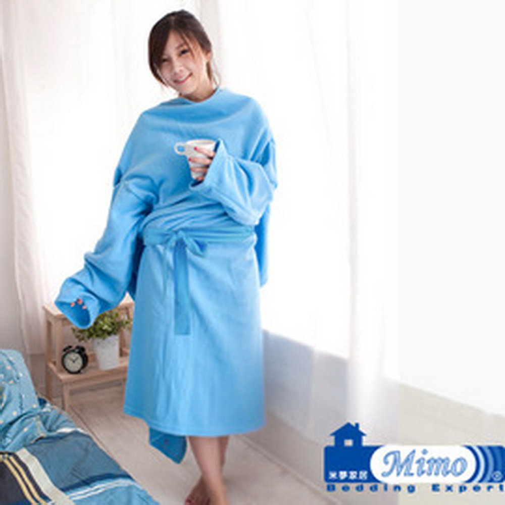 米夢家居100%台灣製造獨家設計~超保暖綁帶式懶人袖毯(繽紛藍)