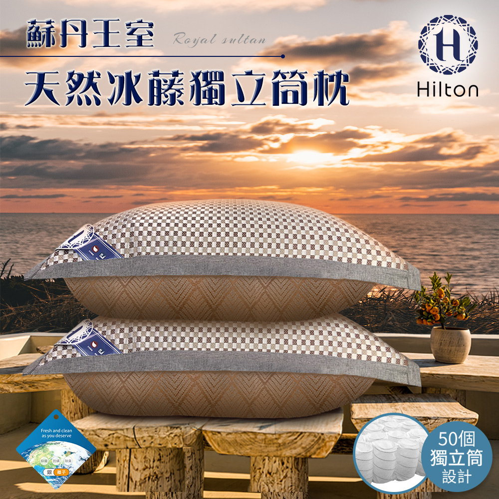 Hilton希爾頓 蘇丹王室冰藤吸濕排汗獨立筒天絲枕 咖啡色