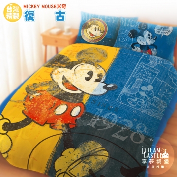 【享夢城堡】單人床包枕套二件組3.5x6.2-迪士尼米奇mickey 復古-藍