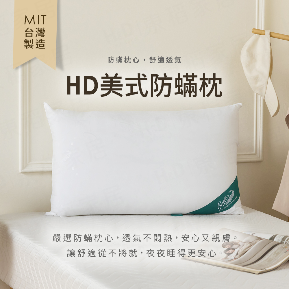 【H&D東稻家居】MIT臺灣製 HD美式防蟎枕 親膚防蟎枕 透氣抗蟎枕