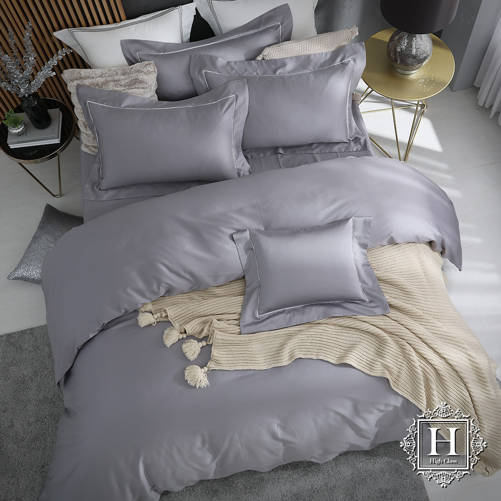 《HOYA H Series雲河灰 》希爾維亞精工刺繡500織匹馬棉被套床包四件組-雙人
