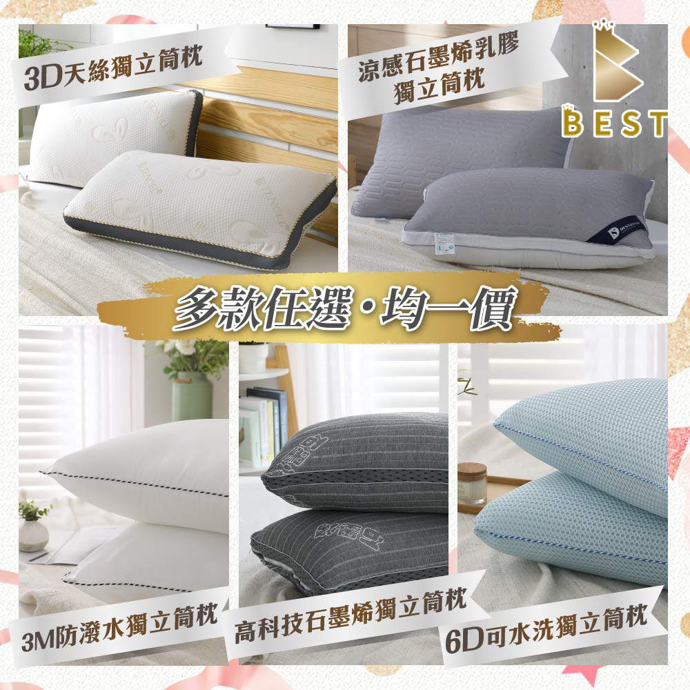 【BEST 貝思特】多款機能獨立筒枕1入 多款任選 台灣製造