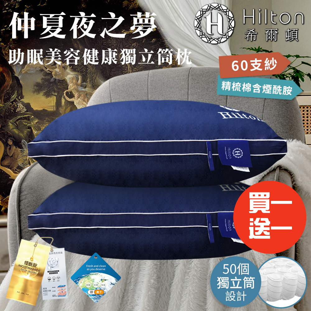 【Hilton希爾頓】仲夏夜之夢助眠美容獨立筒枕/枕頭/石墨烯枕 兩入組 (B0033-N50)