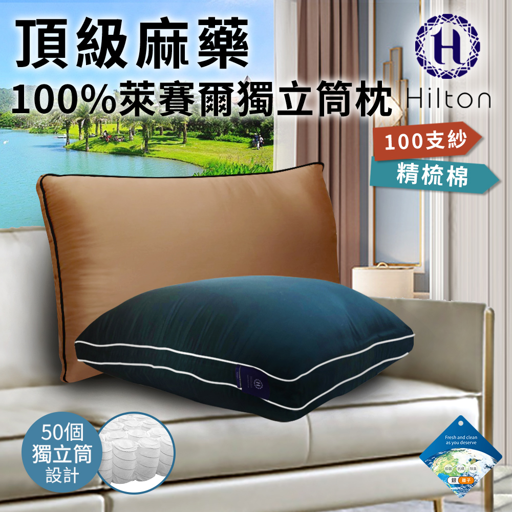 【Hilton希爾頓】頂級麻藥銀離子100%天絲60支紗獨立筒枕/枕頭 1入 (B0119)