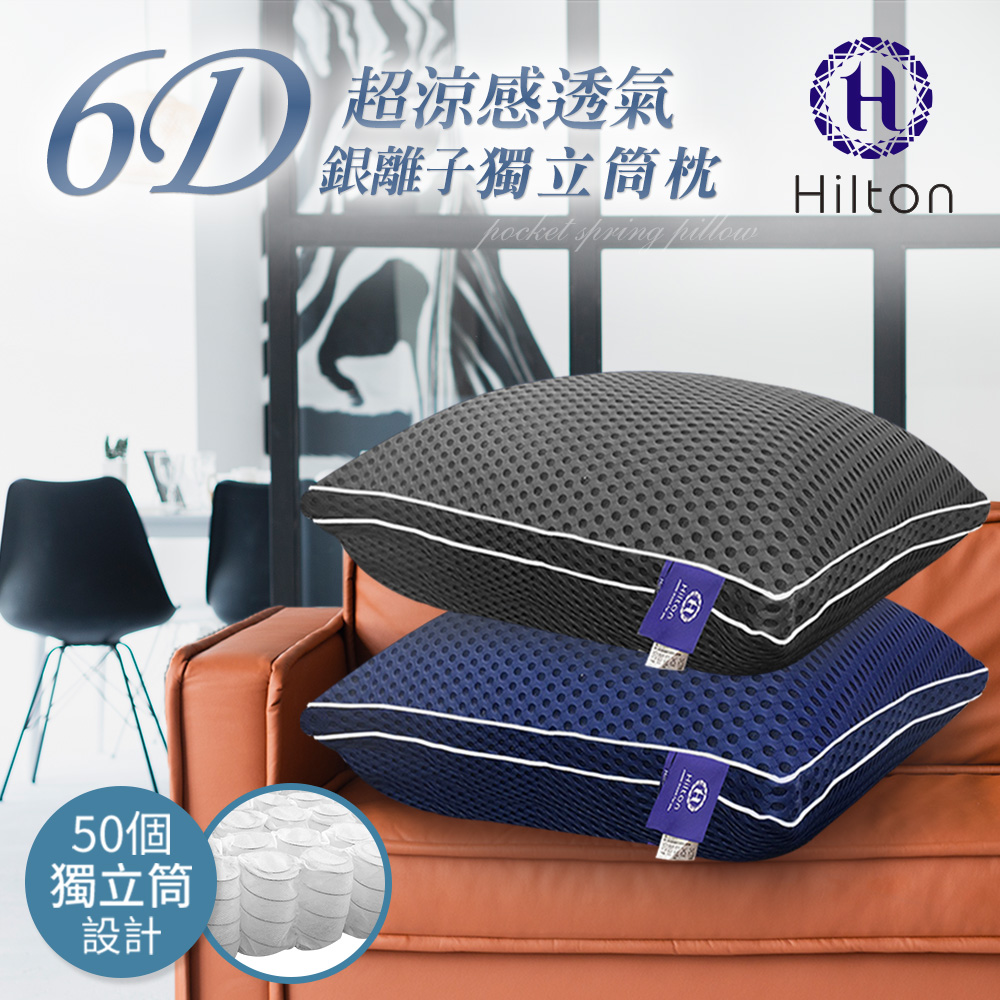 【Hilton 希爾頓】6D超涼感透氣銀離子抑菌獨立筒枕/二色任選(透氣枕/枕頭)(B0109)