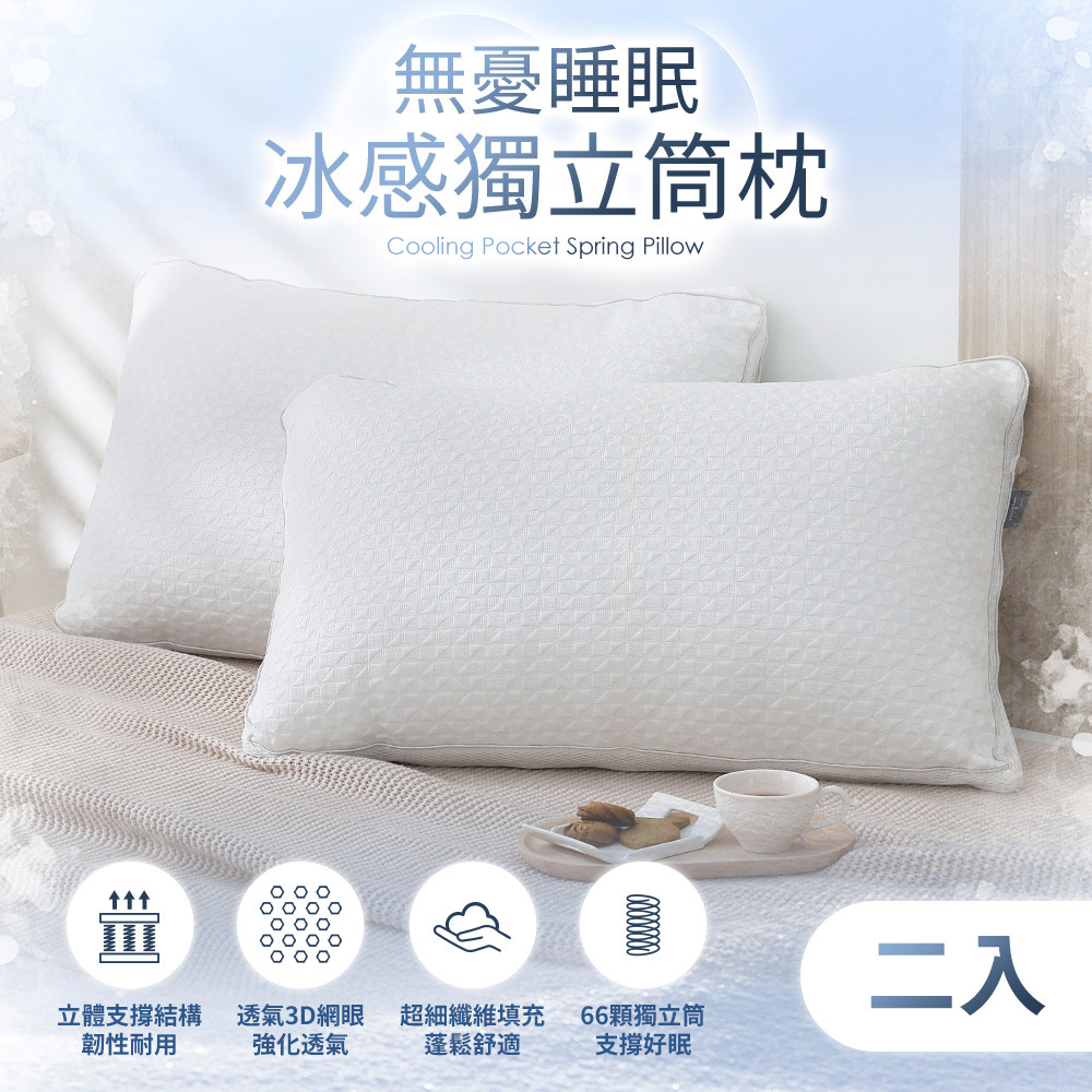 HOYACASA 無憂睡眠冰感獨立筒枕-2入