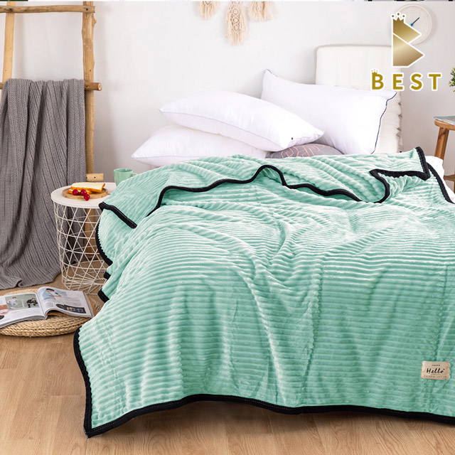 【BEST貝思特】綠色(條紋款) 素色法蘭絨雪貂毯/雲絲毯 150x200cm 毛毯 毯子