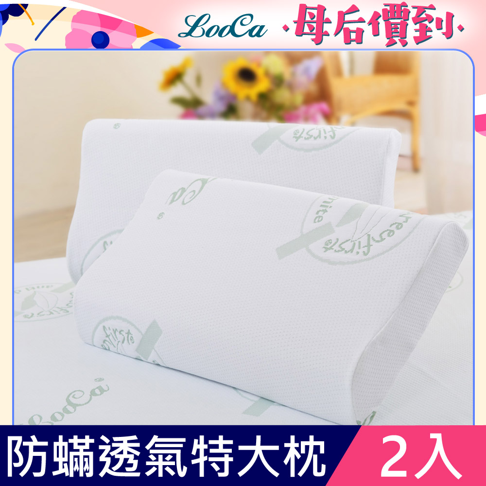 LooCa 法國防螨舒眠超透氣記憶枕2入-特大型