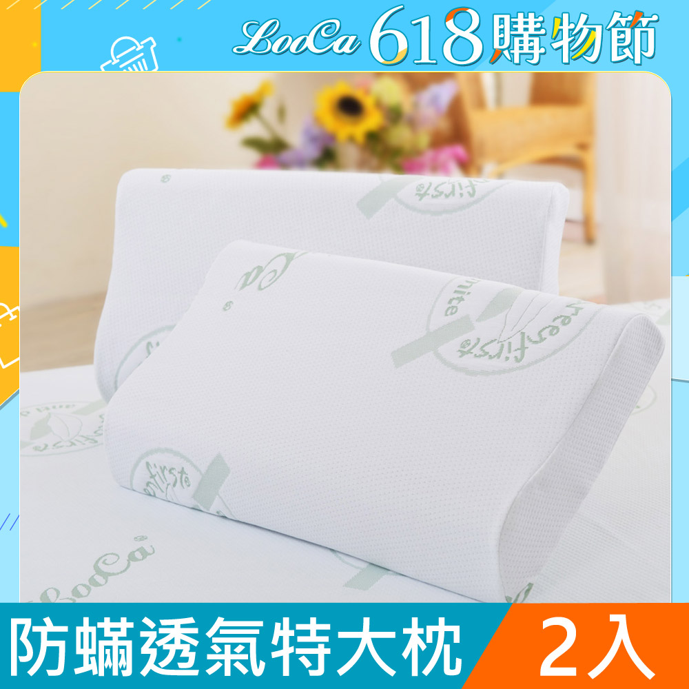 LooCa 法國防螨舒眠超透氣記憶枕2入-特大型