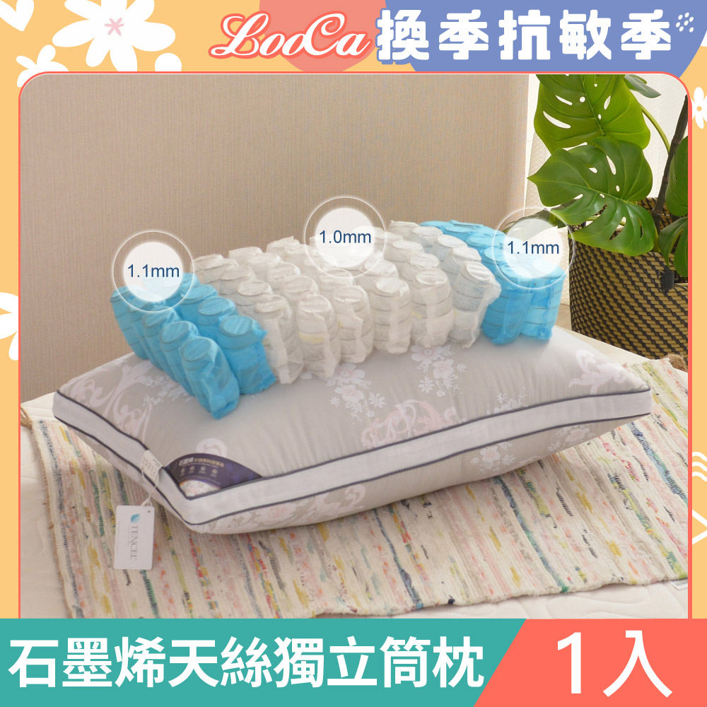 LooCa石墨烯抗菌天絲三段式獨立筒枕1入