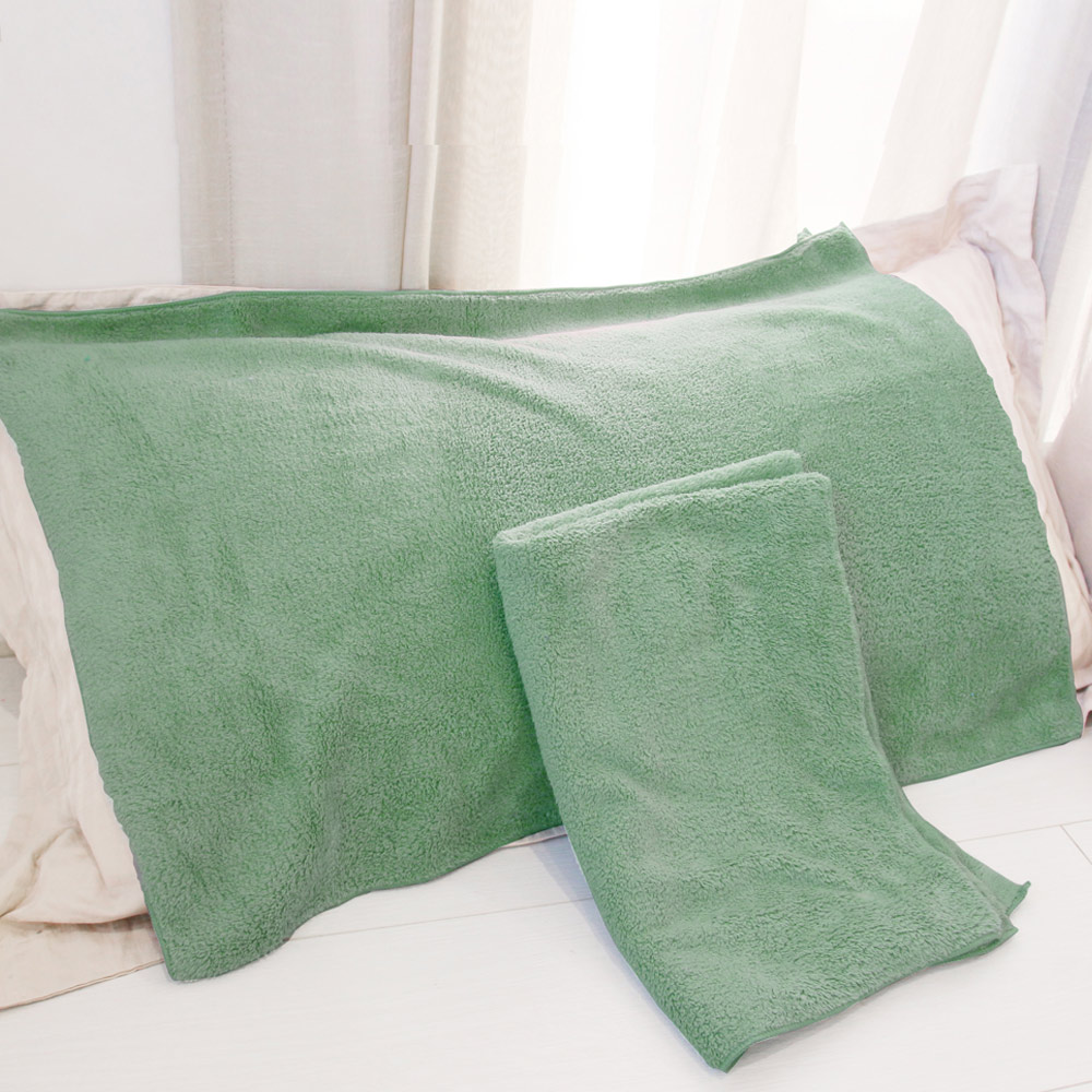 Yenzch 珊瑚絨枕頭巾(2入) 70*50cm 湖水綠 RM-90007-4 臺灣製