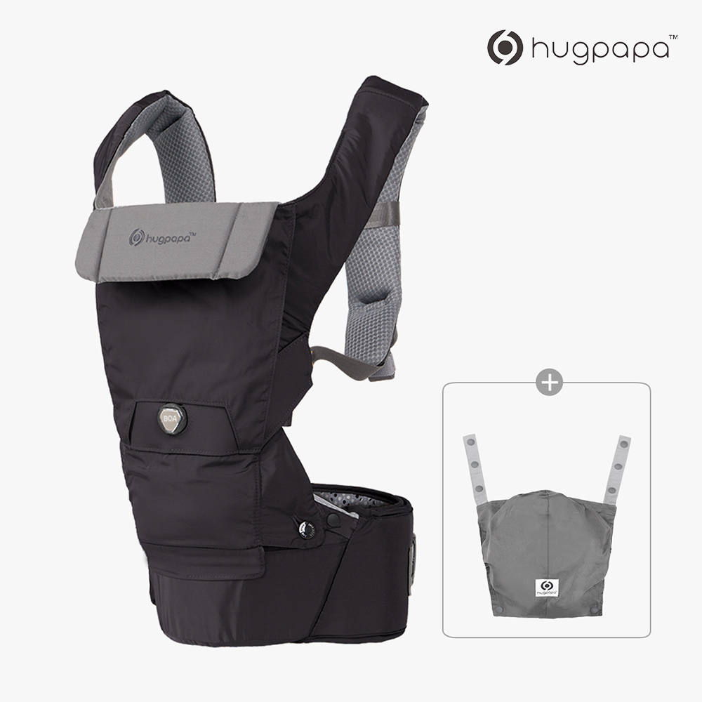 【hugpapa】DIAL-FIT PRO 3合1 韓國嬰兒透氣減壓背帶 新生兒腰凳背巾/揹巾-太空灰