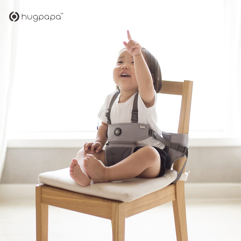 【hugpapa】DIAL-FIT 韓國兒童兩用可調式安全帶 攜帶式餐椅固定帶-銀灰