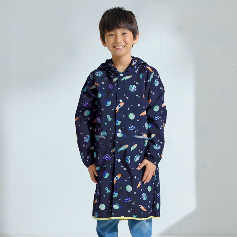 日本WPC 太空探險L 空氣感兒童雨衣/超輕量防水風衣 附收納袋(120-140cm)