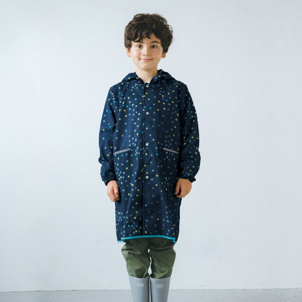 日本WPC 夏夜星空L 空氣感兒童雨衣/超輕量防水風衣 附收納袋(120-140cm)