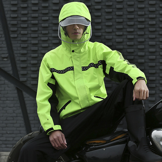 加厚款兩件式雨衣套組 機車騎行雨衣雨褲 徒步防風防水雨衣 螢光綠 多尺寸可選