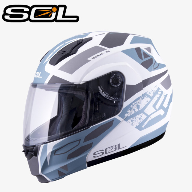 【SOL SM-3 戰將 可掀 可樂帽 全罩式 安全帽 消光白/灰藍銀 】