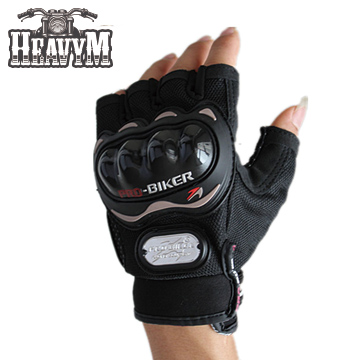 【品樂．HeavyM】Pro-Biker重機防滑防摔騎行半指手套(黑)